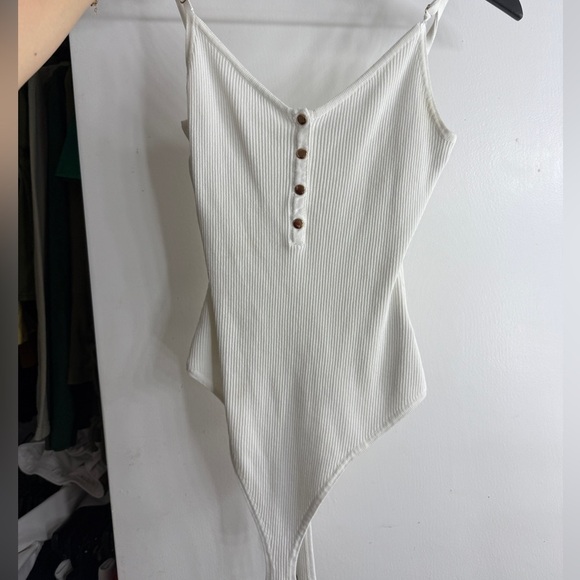2/$15 Love Tree White Ribbed Button-Front Bodysuit - Picture 1 of 3